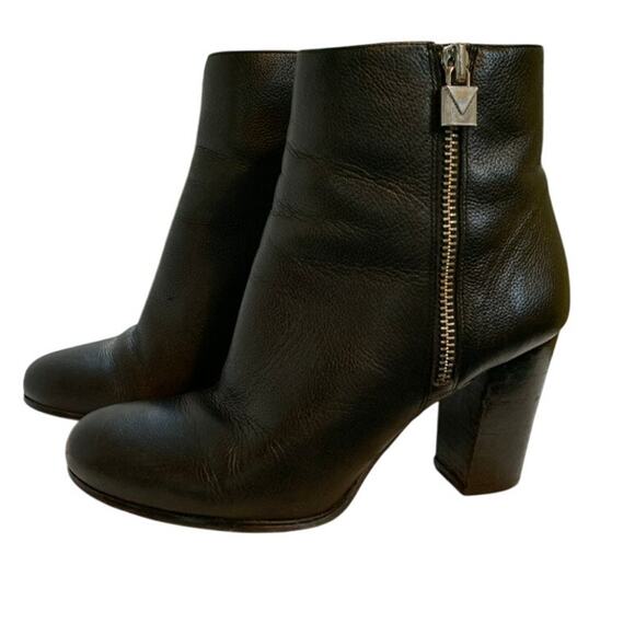 Black Leather Michael Kors Margaret Stacked High Heel Bootie Size 8 - Picture 3 of 10